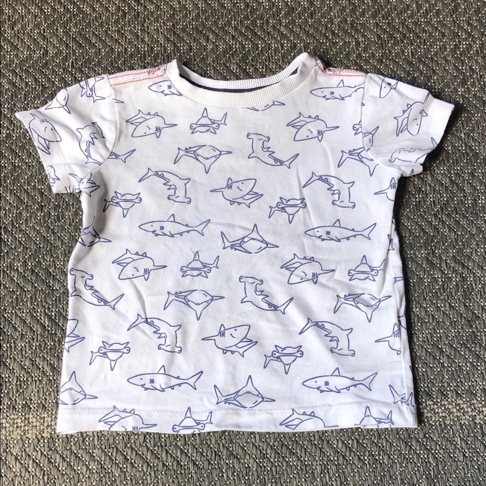 Tommy Bahama White Tee with Blue Shark Sketches